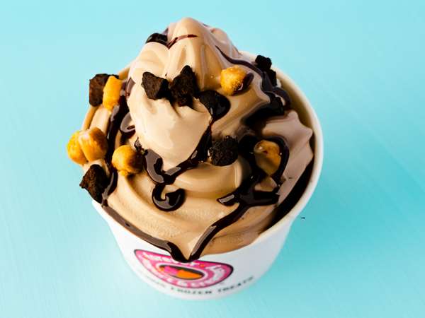 chocolate frozen yogurt with toppings