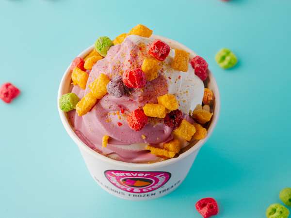 strawberry yogurt with cereal topping