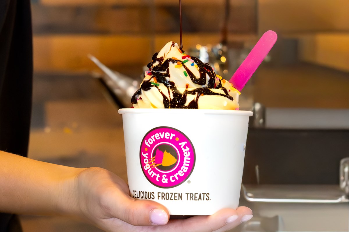 Forever Yogurt with chocolate syrup topping